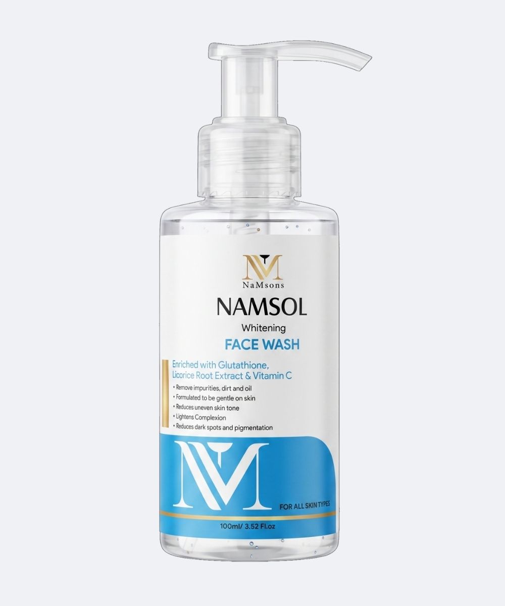 NAMSOL Whitening Face Wash for Deep Cleansing, Brightening & Dark Spots – 100ml 2 NaMsons NAMSOL Whitening Face Wash directions and pump