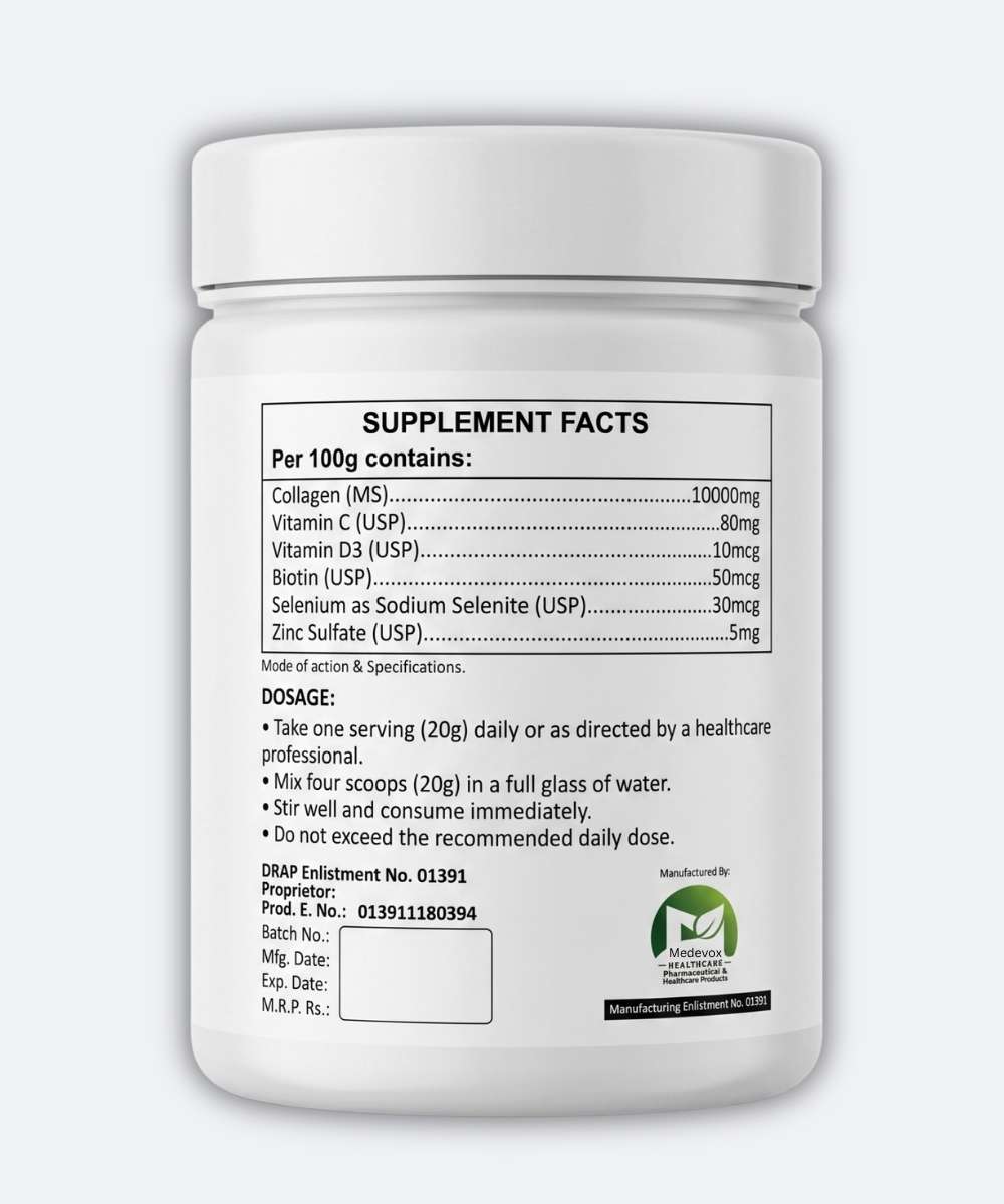 NaMsons Prestine Me Collagen Powder with Vitamin C, Biotin, Vitamin D3 & Zinc for Skin, Hair, Nails & Joints-300g 3 NaMsons Prestine Me Collagen Powder supplement facts with vitamin c biotin vitamin d3 zinc